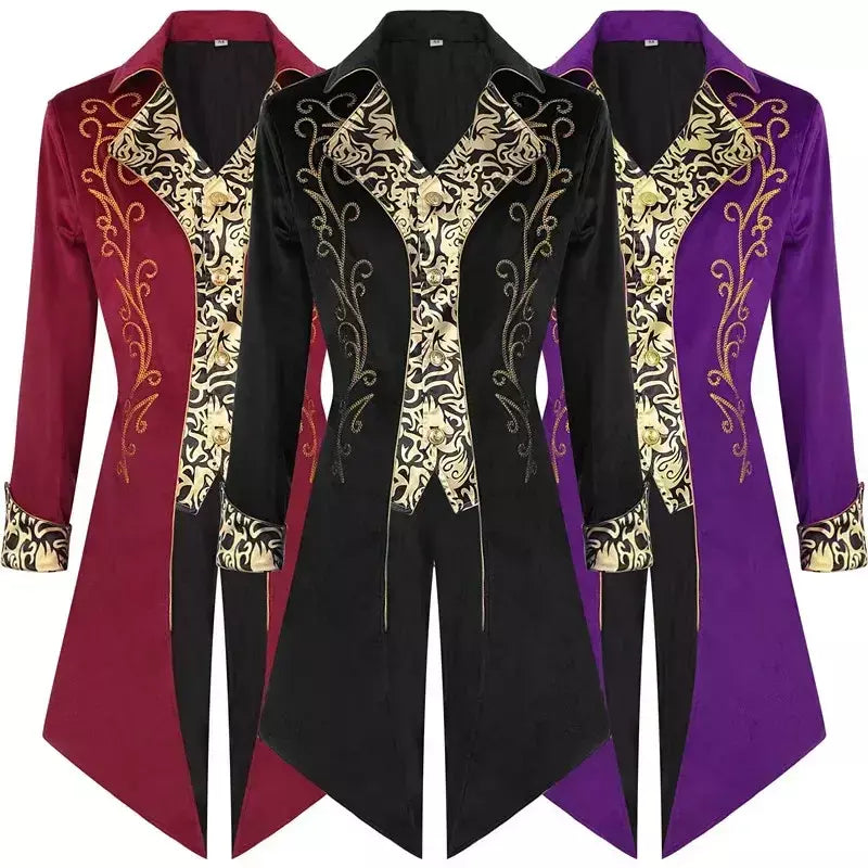 Outono novo roxo masculino luxo jacquard smoking, retalhos impresso casacos, tamanho europeu preto masculino mardi gras vestido longo jaqueta.