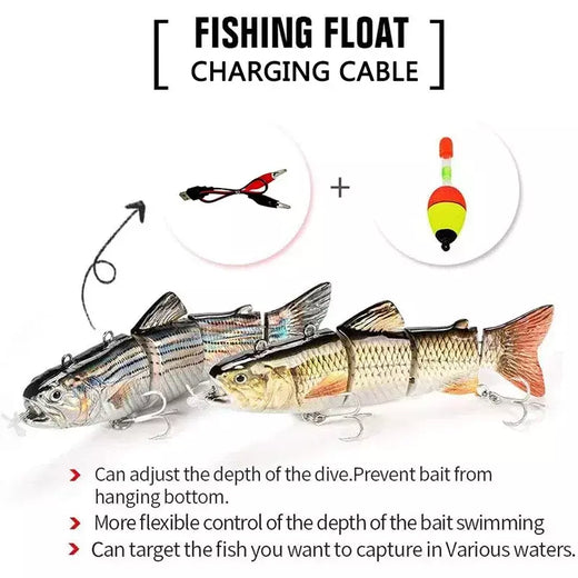 Isca de pesca robótica elétrica automática, isca multiarticulada automática de 4 segmentos, recarregável por usb, acessórios de pesca wobbler