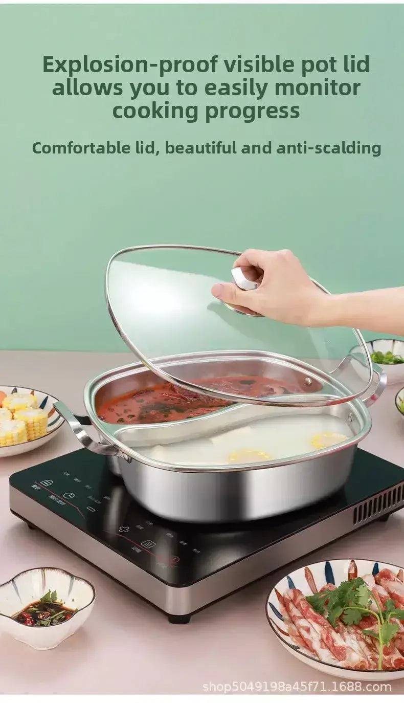 Panela elétrica quadrada integrada de aço inoxidável para uso doméstico e comercial especializada panela quente para panela quente estilo chinês