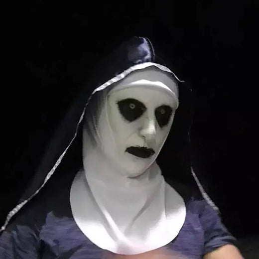 Assustador Freira Cosplay Látex Máscara com Lenço, Máscara Horror, Freira, Traje De Halloween