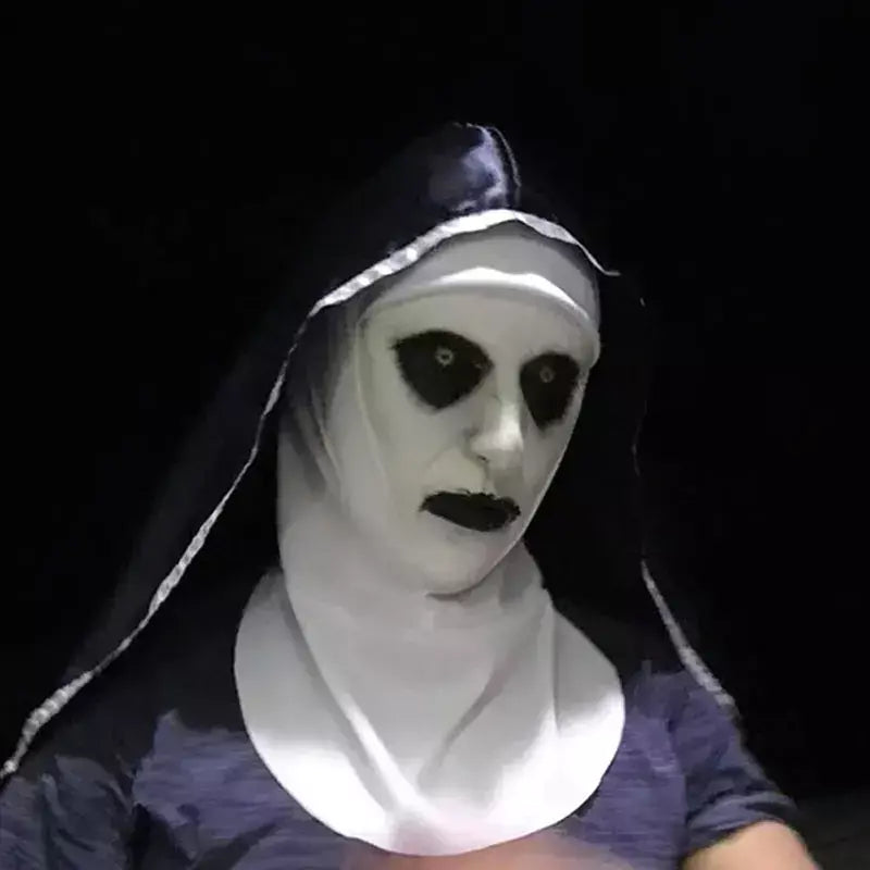 Assustador Freira Cosplay Látex Máscara com Lenço, Máscara Horror, Freira, Traje De Halloween