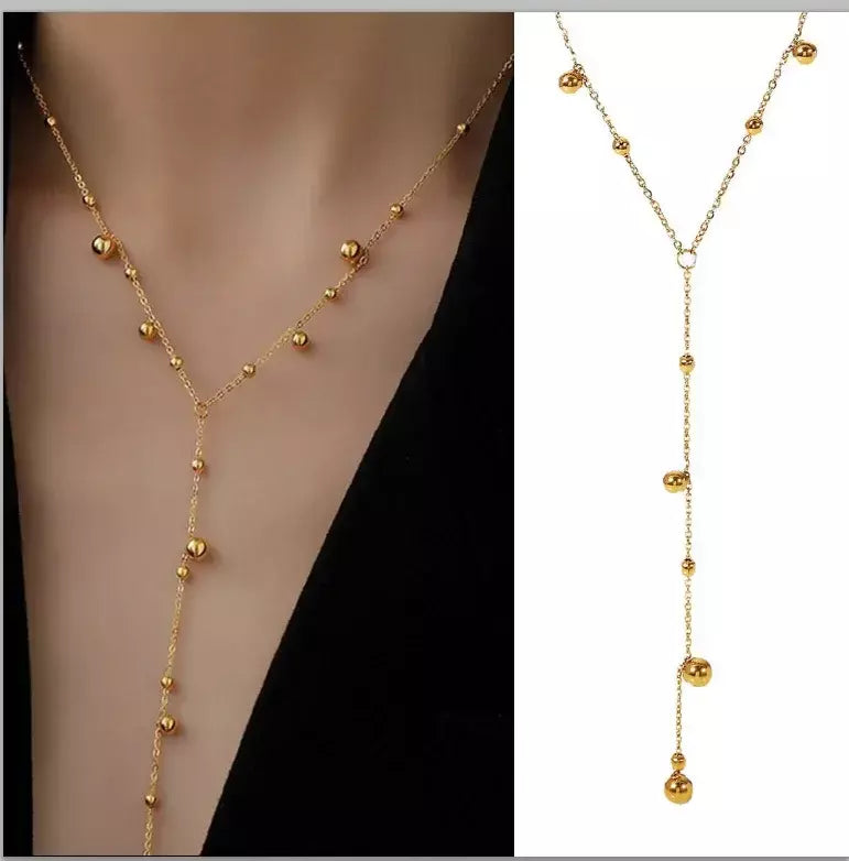 Colar lariat de aço inoxidável banhado a ouro, colar longo delicado colares laryered para mulheres meninas, pingente de gota em forma de y