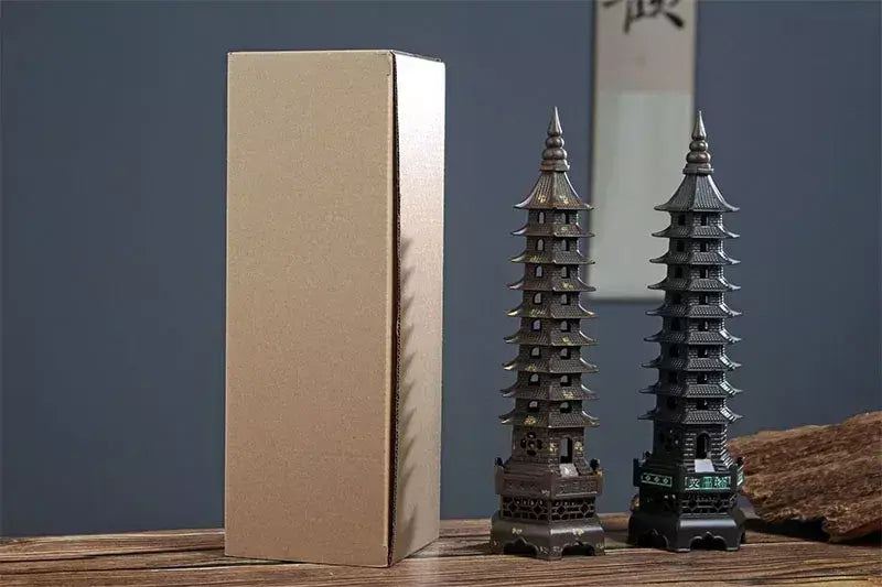 Queimador de incenso de liga chinesa, decoração tradicional cultural para casa, arquitetura, nove histórias, torre wenchang, sala de estar, escritório, ornamentos