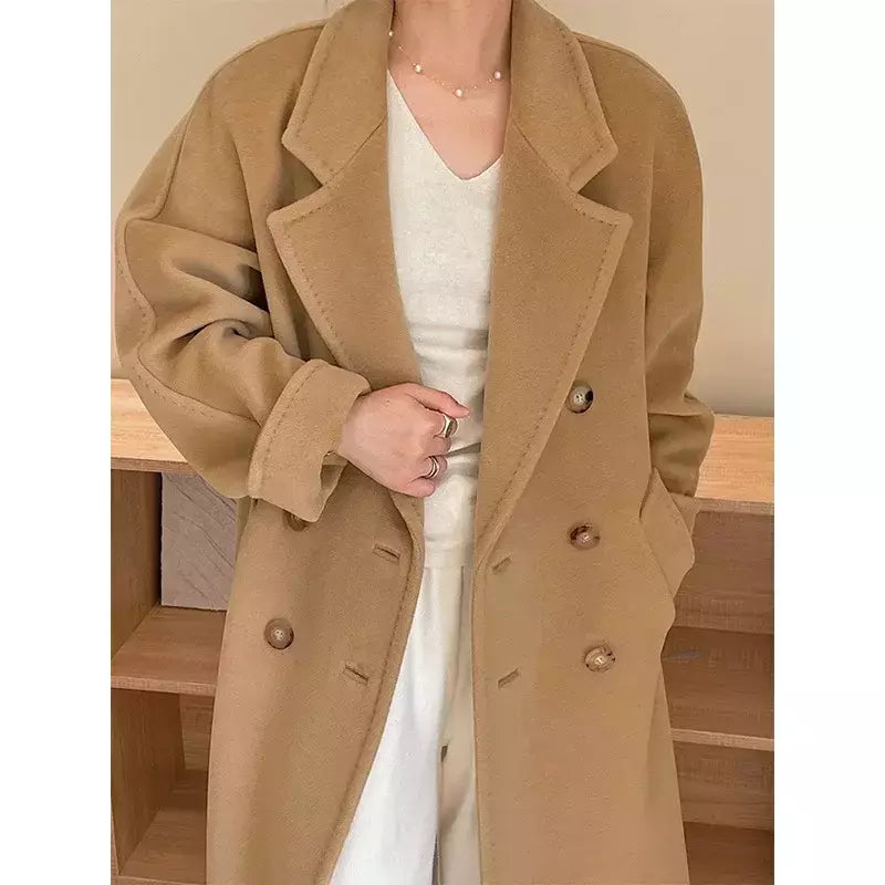 Casaco de Cashmere Camel Classic, casaco de lã de comprimento médio, novo, 101801, outono e inverno