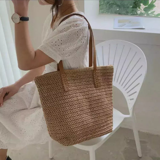 Bolsa de ombro tecida para mulheres, bolsa de mão, palha, artesanal, grande capacidade, verão, praia, viagem, tote