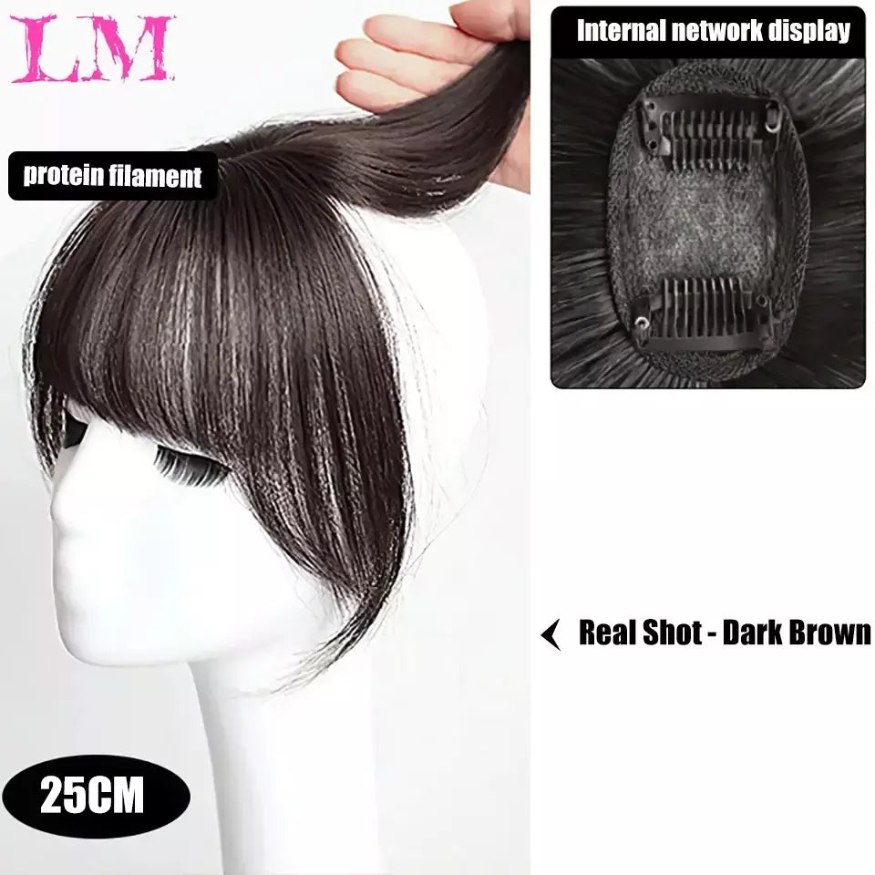 Lm fino 3d ar franja de cabelo em linha reta puro franja clipe em extensões de cabelo topper franja 3d invisível sem costura cabeça peruca de cabelo