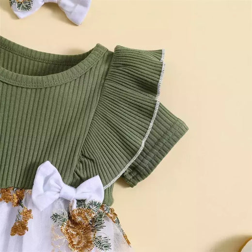 Vestido Romper das meninas do bebê recém-nascido, roupa do bebê, bordado da flor, costela da malha, babados macacões, roupas, roupa do verão