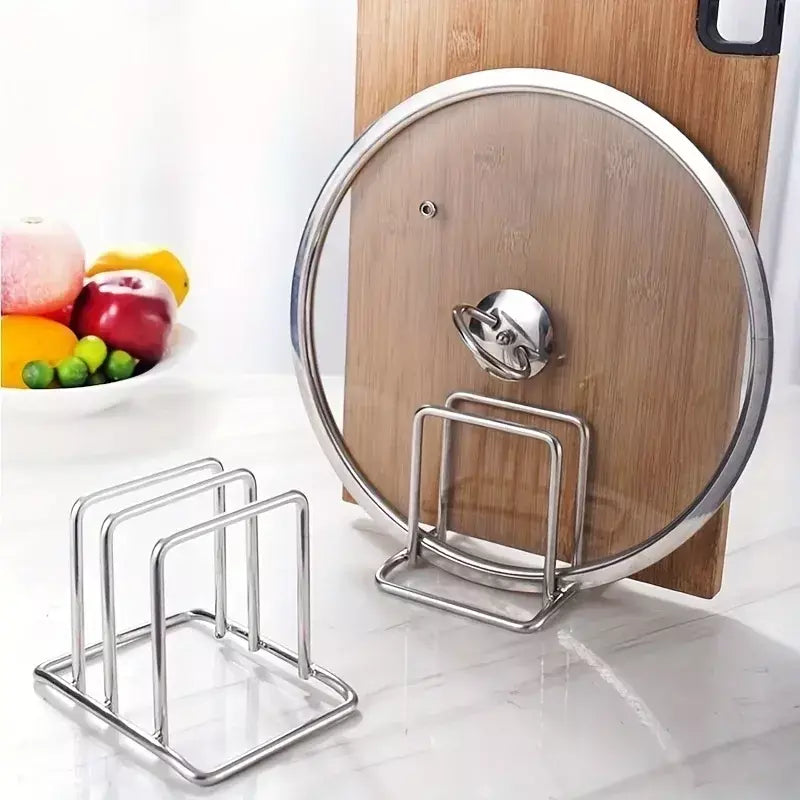 1pc economia de espaço tampa de panela de aço inoxidável e combinação organizador de placa de corte-suporte de bancada resistente, organizador de cozinha