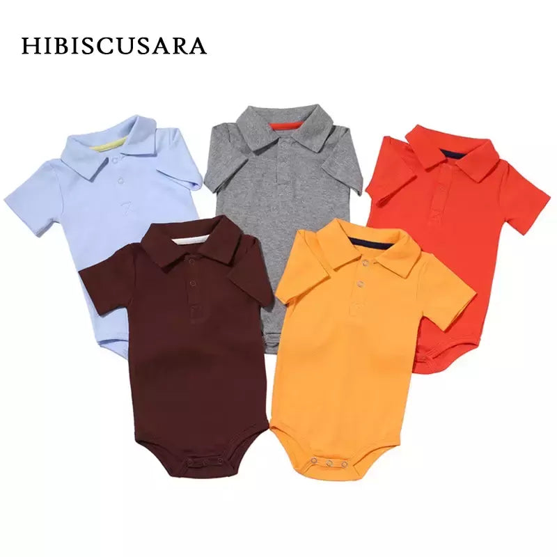 Verão bebê menino menina macacão turn-down collar infantil roupas de algodão recém-nascido macacão para 0-2y crianças bebe outfits