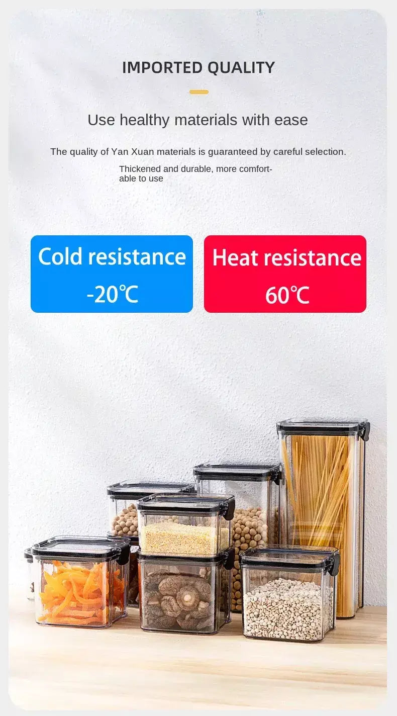 Conjunto de vasilhas de plástico herméticas para armazenamento de cozinha, grandes recipientes à prova de umidade para grãos, temperos e organizadores de despensa