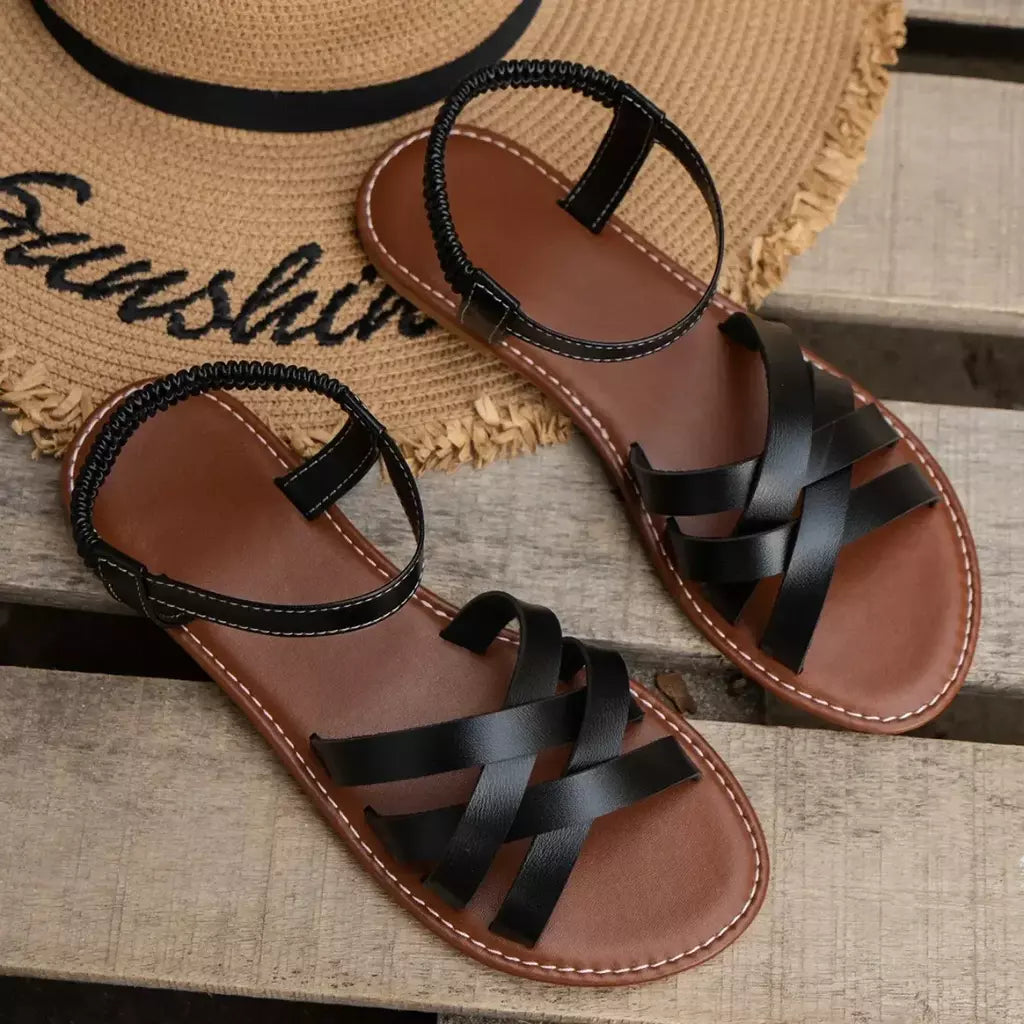Sapatos para mulher 2025 verão novas sandálias planas femininas inferior sandálias de cinta romana com solas de borracha antiderrapante senhoras diariamente sandalia