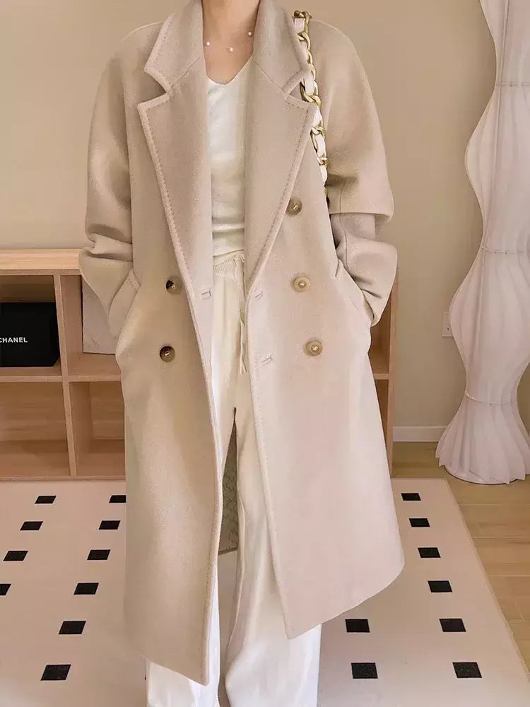 Casaco de Cashmere Camel Classic, casaco de lã de comprimento médio, novo, 101801, outono e inverno