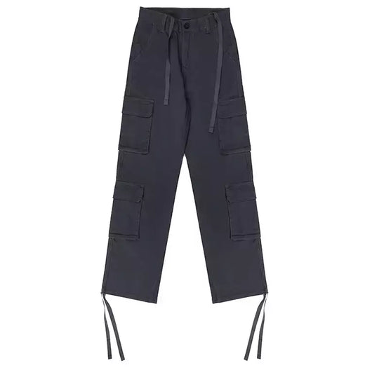 Calça jeans larga de cintura alta feminina, calça cargo cinza, calça larga, moda casual, bolsos múltiplos, estilo de rua Hip Hop, mãe, vintage, verão
