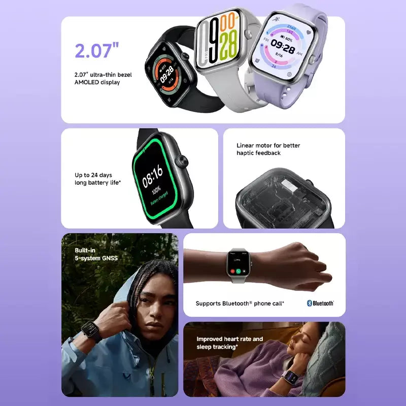 Xiaomi redmi watch 5 versão global 2.07 "60hz tela amoled embutida gnss bluetooth chamada mais de 150 modos esportivos 24 dias de vida útil da bateria