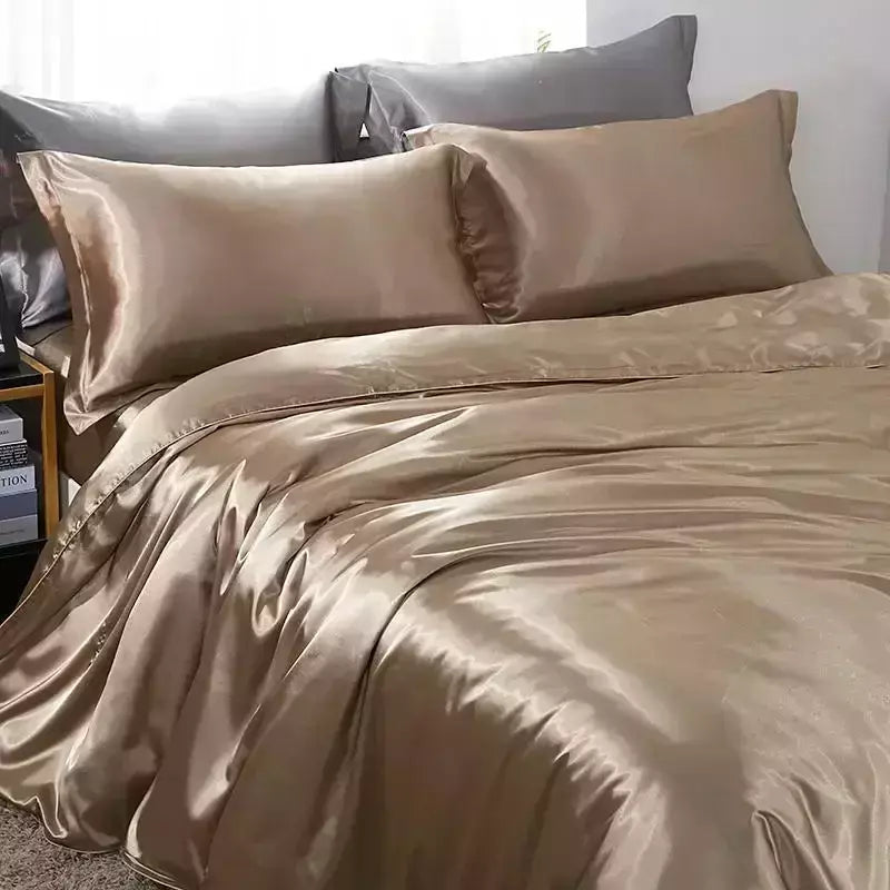 Luxo Satin Bedding Set Capa de edredão com fronha Estilo Europeu King Queen Size Confortável Bed Set Covers Folha de linho