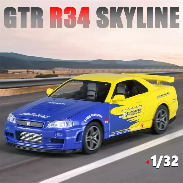 1:32 gtr r34 skyline simulação de liga rápida modelo de carro diecasts & veículos de brinquedo e carros furiosos decoração brinquedos para crianças menino
