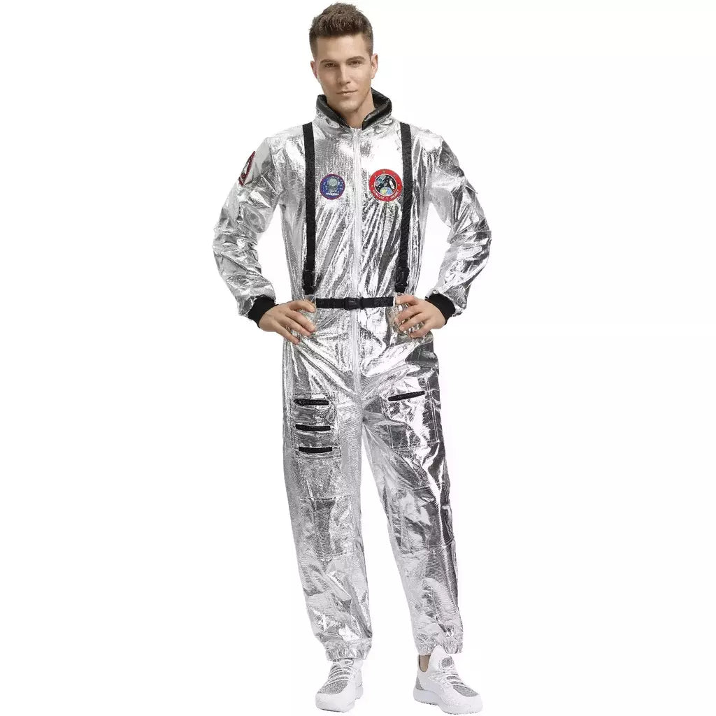 Halloween natal prata spaceman masculino feminino espaço terno adulto crianças astronauta traje festa de família vestir-se presente aniversário