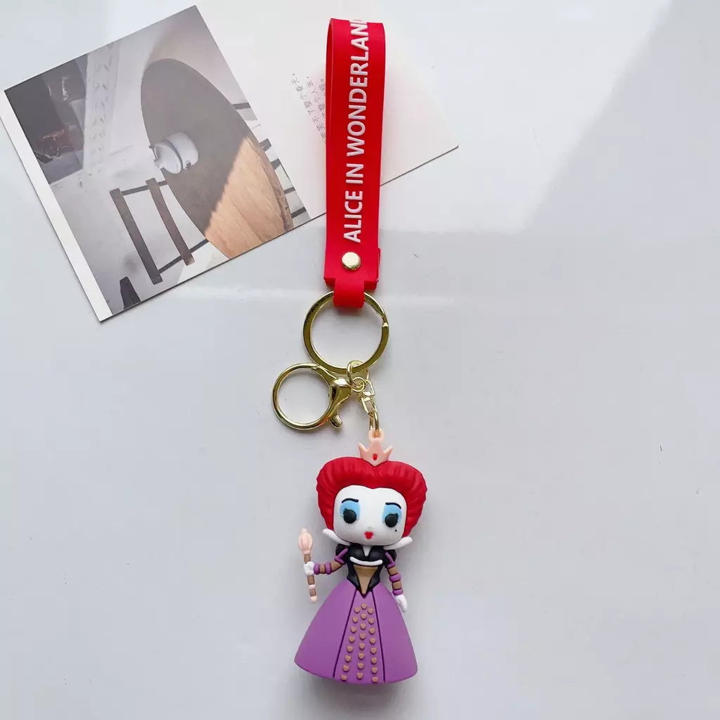 Alice no país das maravilhas dos desenhos animados kawaii alice chapeleiro louco rainha vermelha figura chaveiro do carro masculino e feminino saco pingente ornamento brinquedo presente