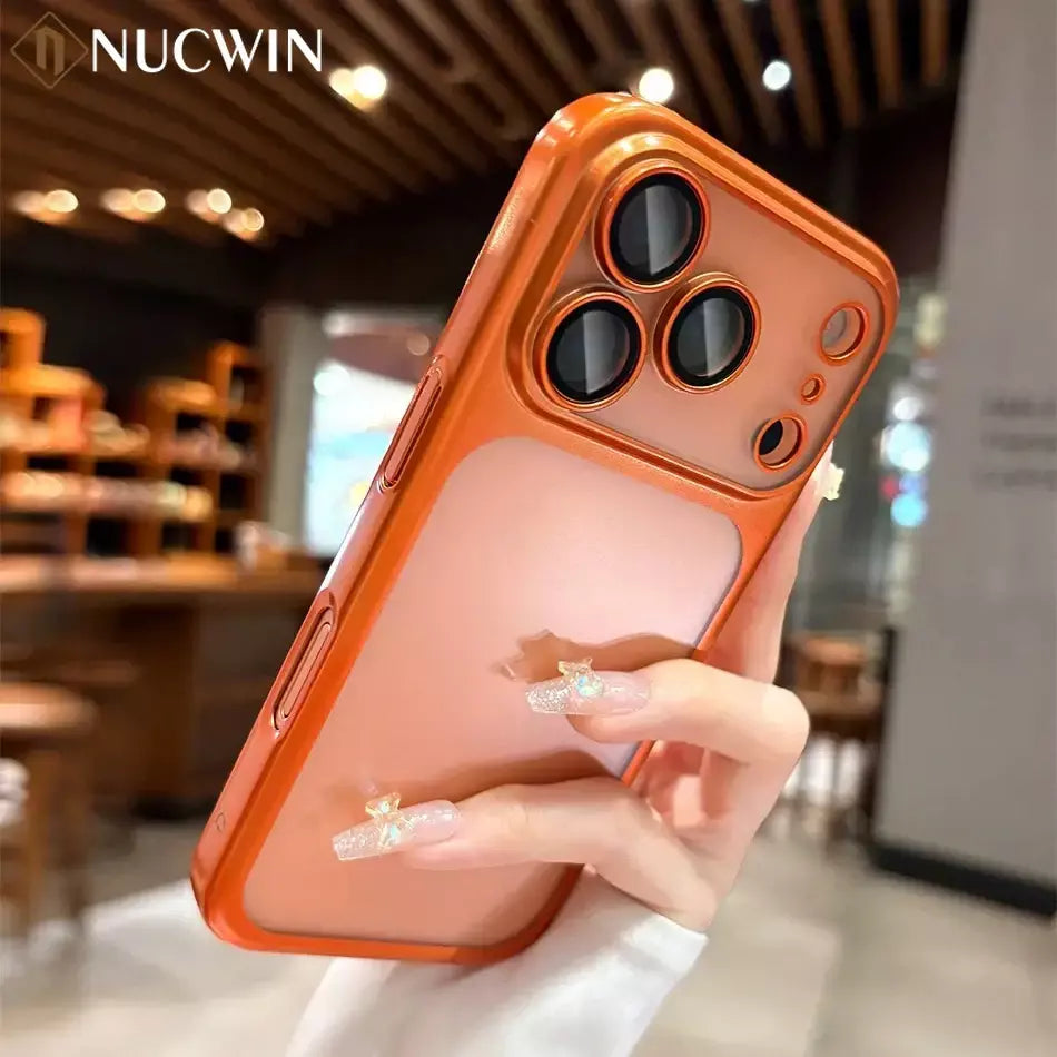Mais recente laranja ultra fino fosco caso de telefone para iphone 17 pro max 17pro 17 com lente filme proteção à prova de choque duro pc capa