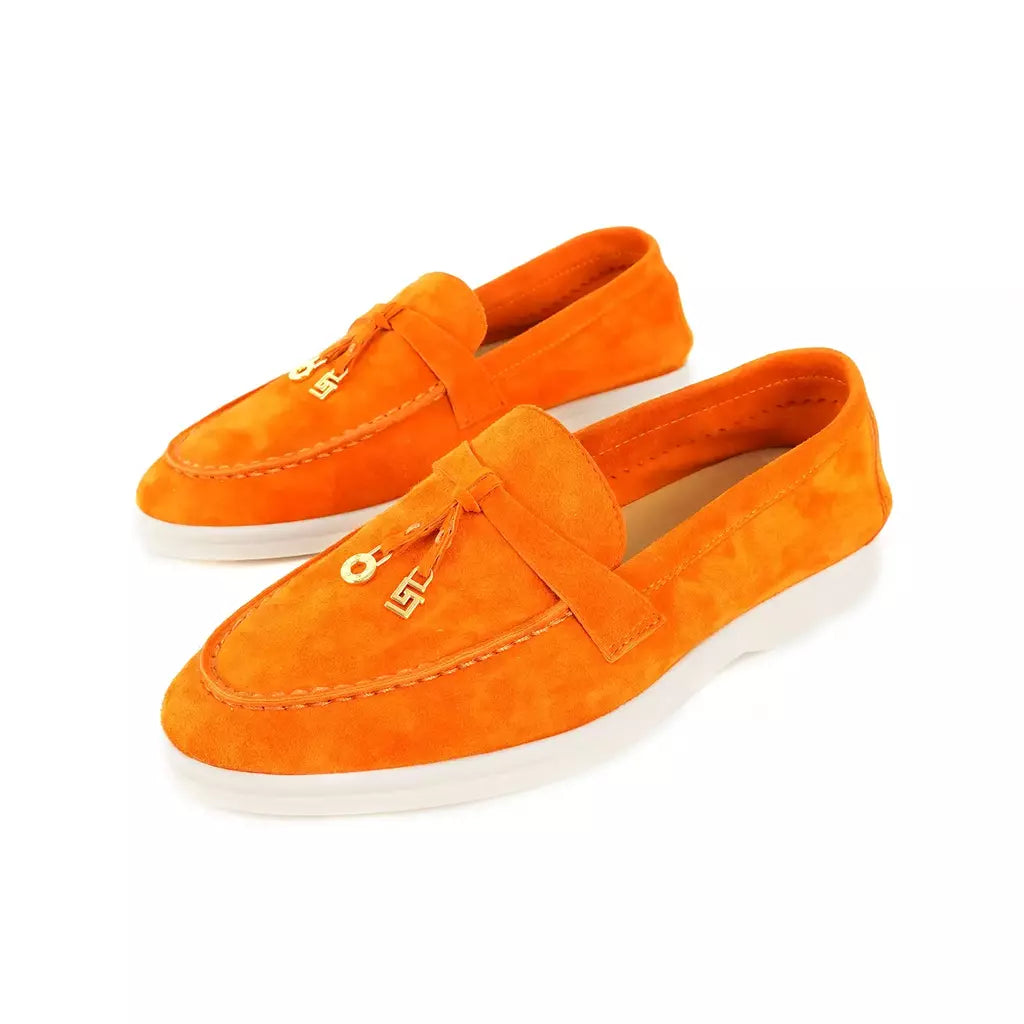 Sapatos de mula de camurça antiderrapante para mulheres, sapatos para dirigir, pingente de metal, marca de luxo, moda casual confortável, Le Fu