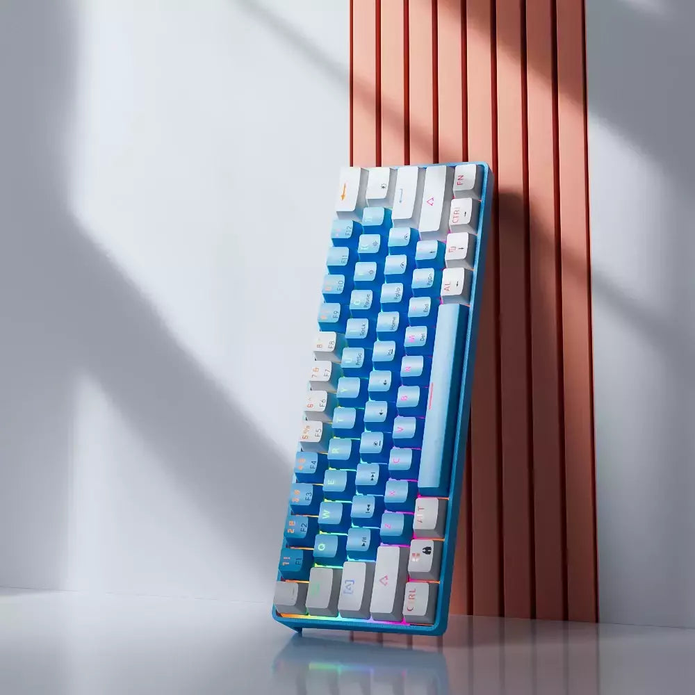 MUCAI-MK61 USB Teclado Mecânico Gaming, Interruptor Vermelho, RGB Backlit, Hot Swappable, 61 Chaves, Com Fio, Cabo Destacável