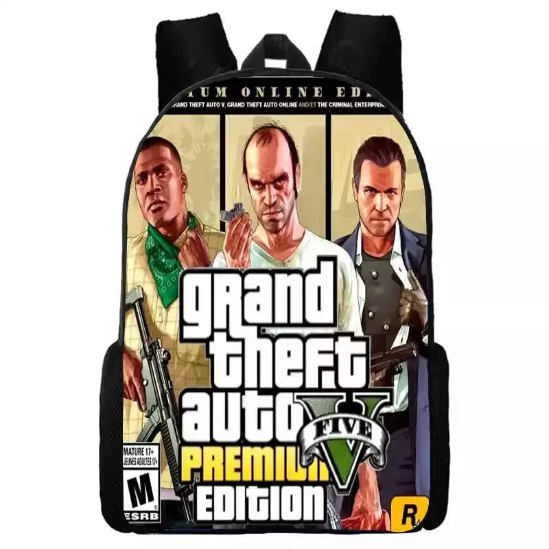 Mochila escolar impermeável para meninos e meninas, mochila para Grand Theft Auto Collage, jogo de aventura, bolsa GTA