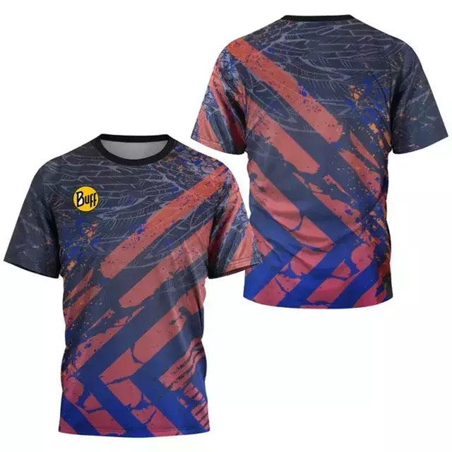 Camisa de tênis com gola O respirável masculina, camiseta estampada, secagem rápida, manga curta, fitness, corrida, esportes ao ar livre, verão
