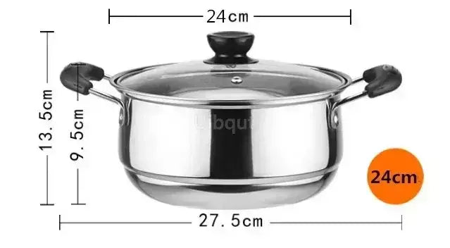 Panela de aço inoxidável com fundo duplo, panela de sopa não magnética, panelas multiuso, panela antiaderente, fogão a gás usado, panela quente