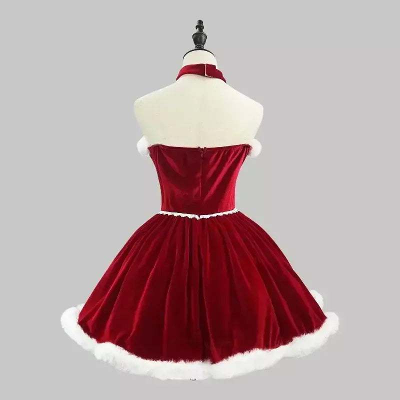 Ano novo vestido vermelho manto cosplay plus size roupas de natal capa feminina role play outfit conjunto completo quente traje de férias meninas