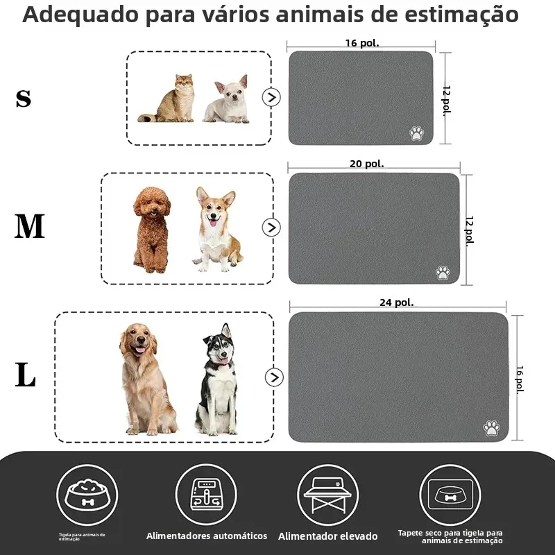 Tapete absorvente para alimentação de animais de estimação, tapete absorvente para cães e gatos, para comida e água, fácil de limpar, secagem rápida, para bebedores bagunçados