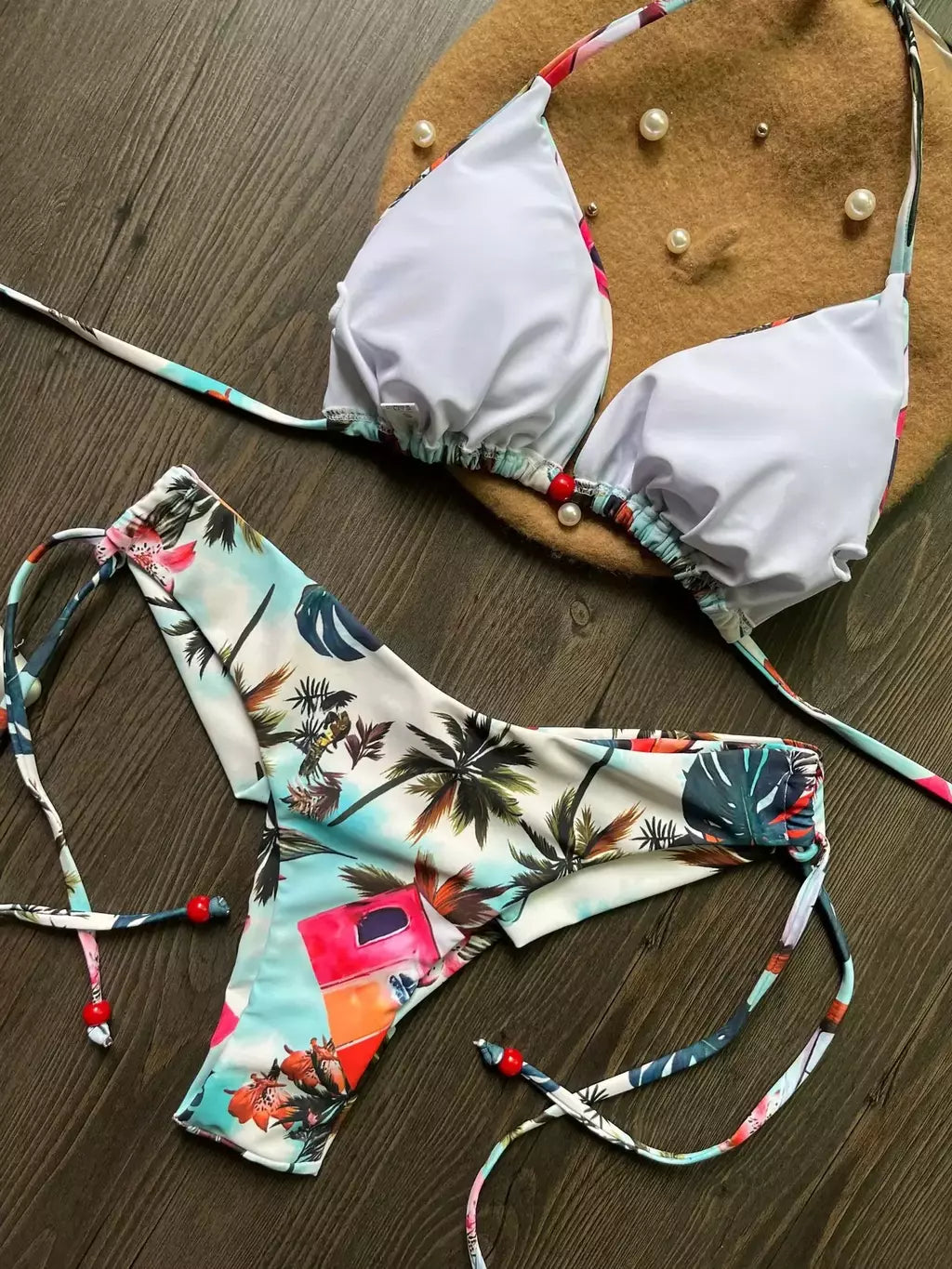 OIINAA-maiô sexy para mulheres, moda praia estampa halter, conjunto de biquíni com renda, maiô verão, moda praia sexy com cordão, 2 peças