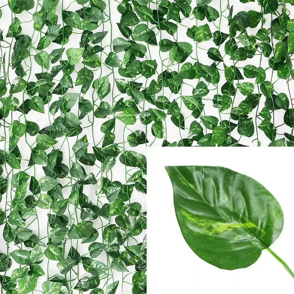 Folha de hera verde artificial rattan trepadeira folhas videira pendurado guirlanda diy flores falsas plantas para jardim festa de casamento decoração de casa
