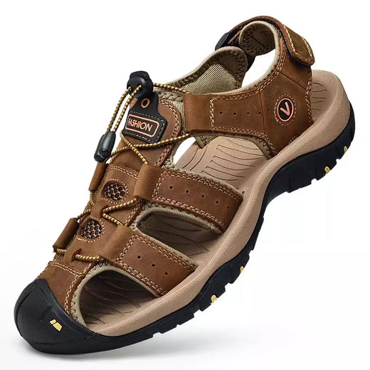 Sapatos masculinos casuais de couro genuíno, sandálias masculinas ao ar livre, sapatos romanos de praia, plus size 38-48, verão