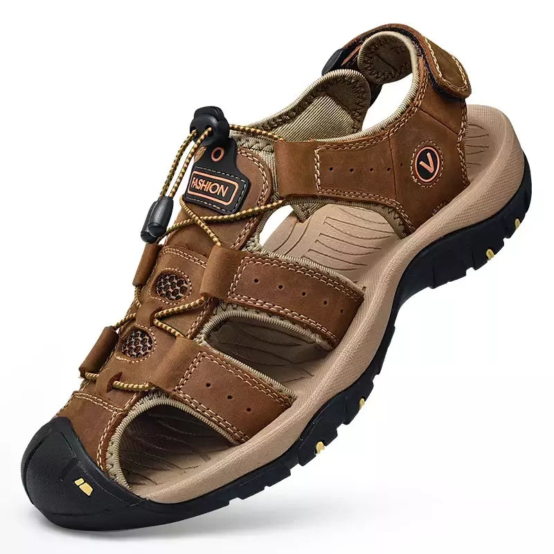 Sapatos masculinos casuais de couro genuíno, sandálias masculinas ao ar livre, sapatos romanos de praia, plus size 38-48, verão