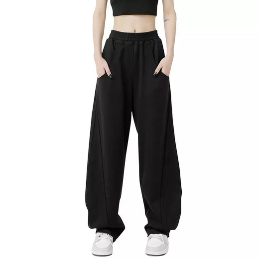 Calça esportiva de perna larga feminina, bolsos elásticos, tubo reto, calça sanitária solta, casual, na moda, nova, S-2XL, 2024