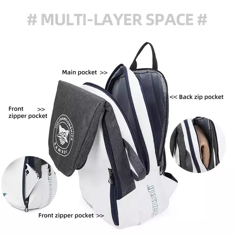 Mochila de remo de tênis dobrável para homens Squash Badminton Racket Bag Bolsa de transporte de raquetebol Sacos esportivos de grande capacidade