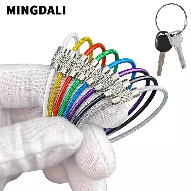 Chaveiro de corda de fio de aço de 5-10 peças, chaveiro de aço inoxidável revestido de pvc de 2mm, etiqueta de bagagem, acessórios de chaveiro coloridos