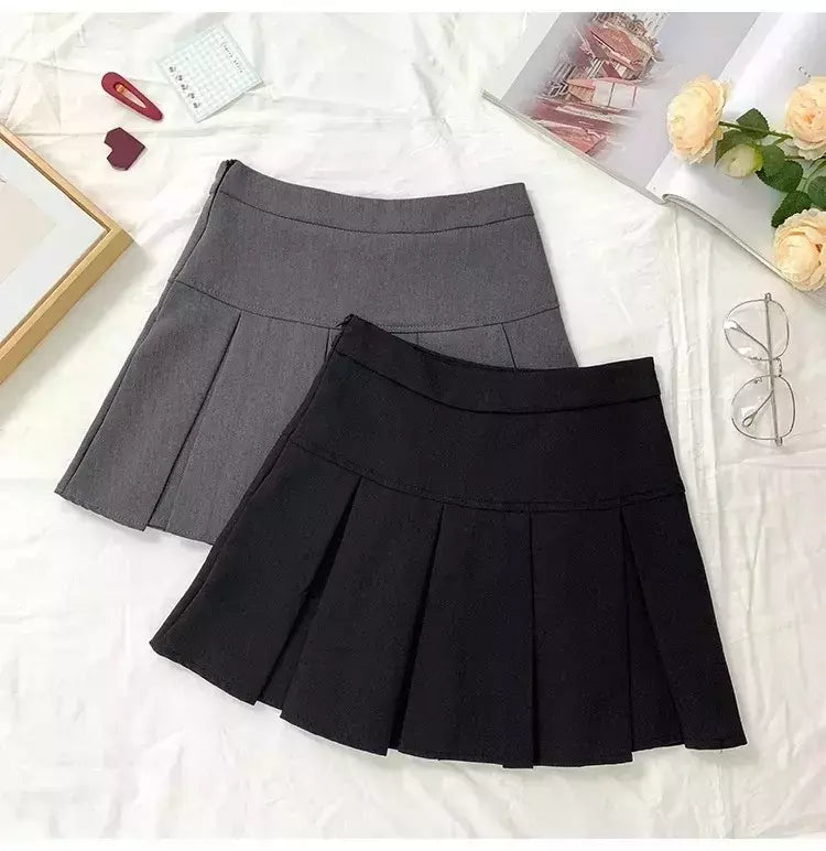Mini vestido de cintura alta feminino, Cinza, Emagrecimento, Versátil, Anti-Exposição, Saia Linha A, Design, Sentido, Primavera, Outono, Novo, 2022