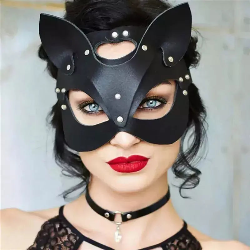 Meia face gato cosplay máscara de couro feminino olho cosplay festa de halloween pu meia máscara facial adulto suprimentos de jogo adulto jogo