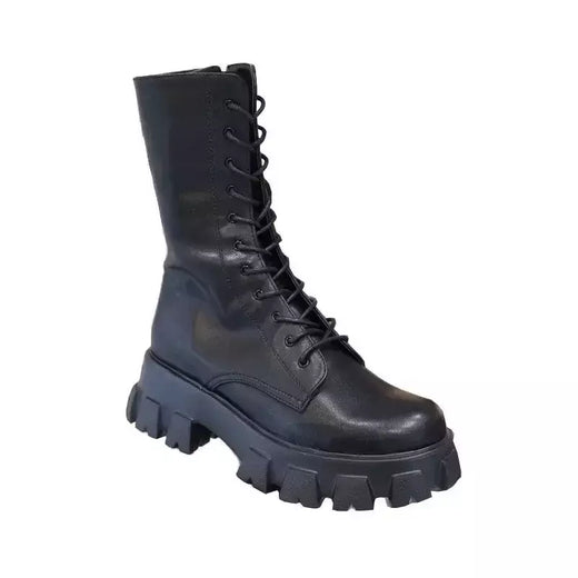 Botas de zíper com cadarço para mulheres, salto de plataforma esportiva, sapatos femininos, outono, inverno, moda, novo, 2024
