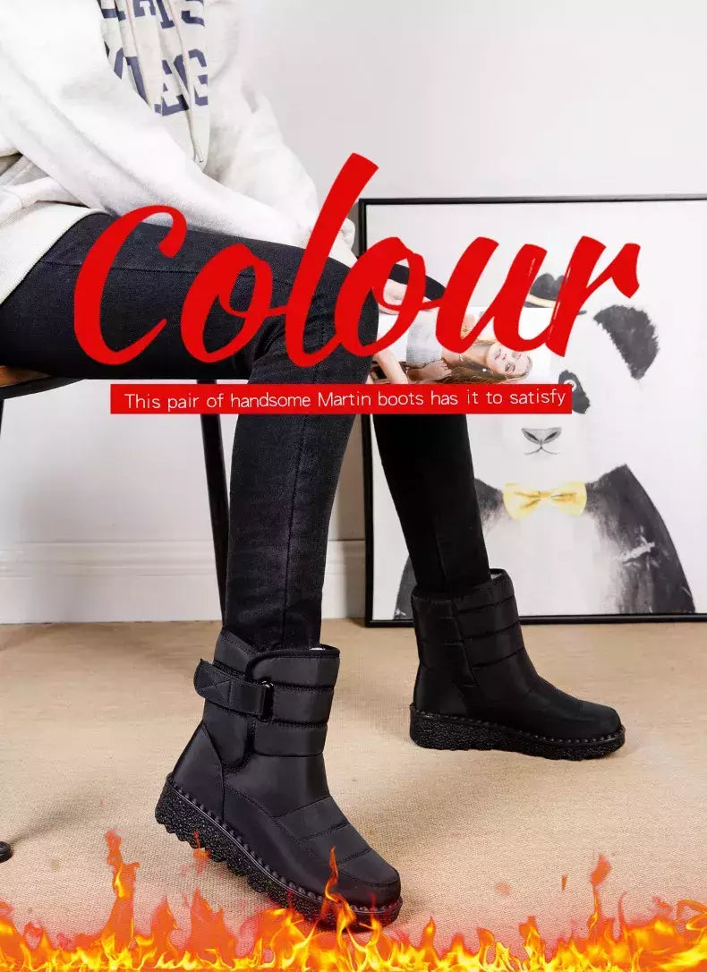Botas de neve impermeáveis antiderrapantes para mulheres, sapatos de plataforma, tornozelo quente, sapatos acolchoados de algodão, inverno