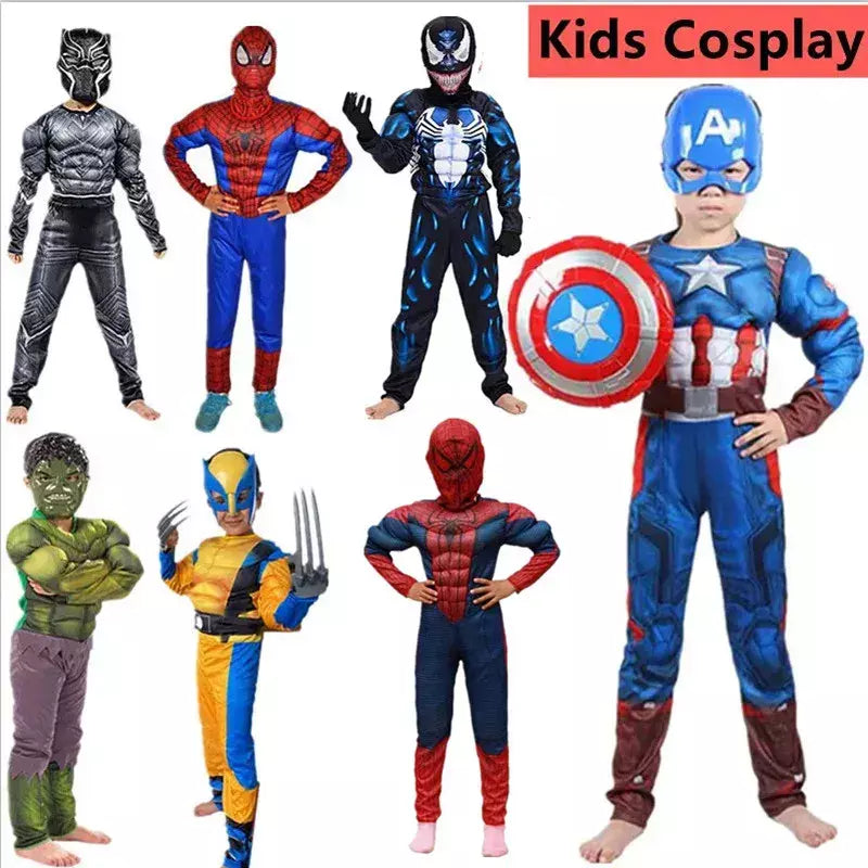 Fantasia de super-herói infantil, meninos e meninas, macacão muscular com máscara de halloween, dramatização, festa, cosplay, roupa para férias