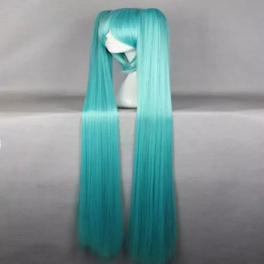 Hairjoy cabelo sintético longo reto verde peruca cosplay com 2 clipes em rabos de cavalo vocaloid hatsune miku traje peruca