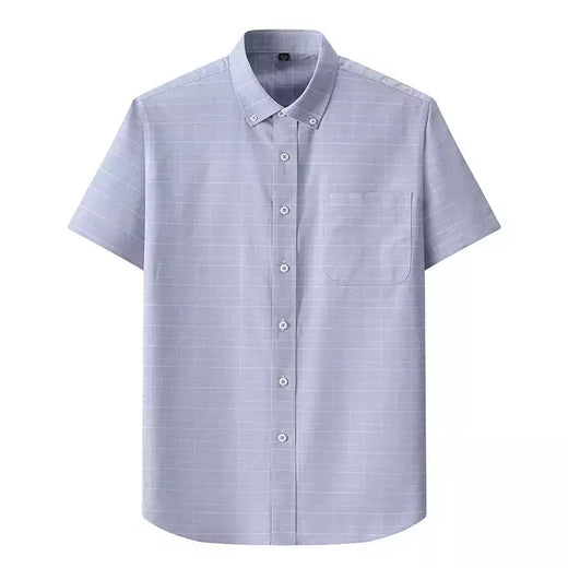 Camisas de manga curta masculina, camisas finas masculinas, blusa social e empresarial, camisa Oxford monocromática de alta qualidade, 100% algodão, verão