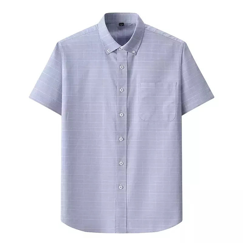 Camisas de manga curta masculina, camisas finas masculinas, blusa social e empresarial, camisa Oxford monocromática de alta qualidade, 100% algodão, verão