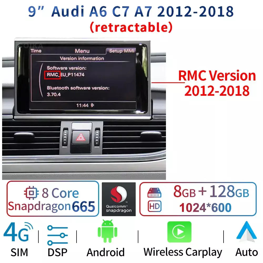 8 núcleos android 13 sistema multimídia estéreo do carro para audi a6 c7 a7 2012-2018 wifi 4g 8 + 128gb ram carplay ips tela de toque gps navi