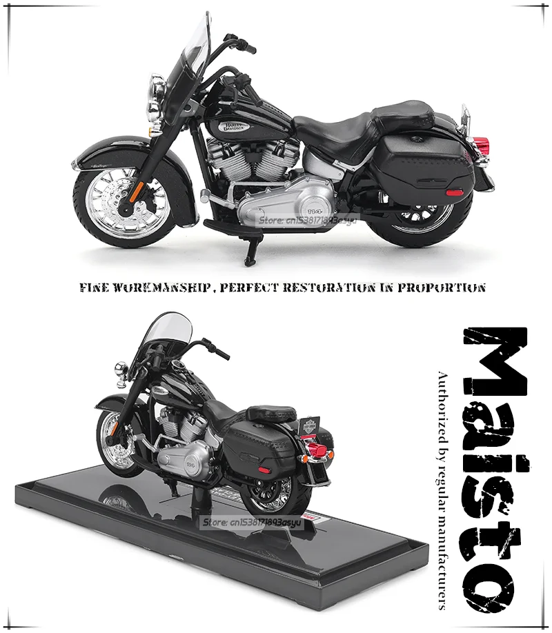 Maisto 1:18 Harley-Davidson Motocicleta 2024 Harley Davidson Heritage Classic Alloy Modelo de motocicleta Coleção de carros de brinquedo