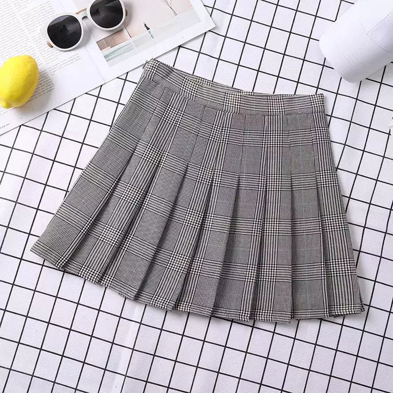 Minissaia plissada xadrez feminina, roupas pré-femininas, estética elegante e chique, linha A, estilo coreano, verão, 2022, feminina