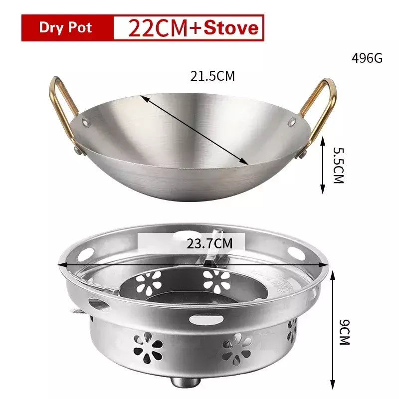 Panela Seca De Aço Inoxidável Espessada, Panela Antiaderente Doméstica, Fornalha De Álcool De Orelha Dourada, Hotpot Pequeno
