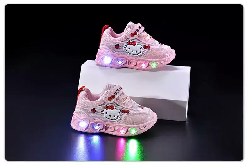Sanrio led crianças sapatos para meninas bonito dos desenhos animados olá kitty sapatos de verão menina kawaii sapatos de fundo macio tênis casuais
